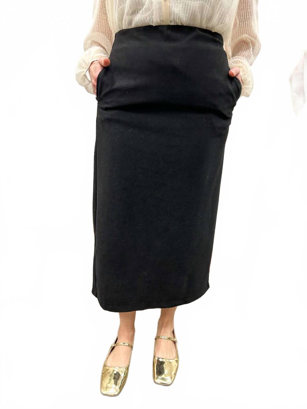NEW HEM & THREAD ribbed brushed midi skirt in black